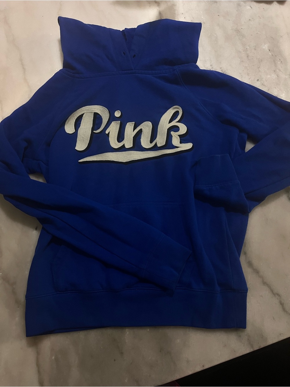 PINK Victoria's Secret Blue Pullover Hoodie with White Script